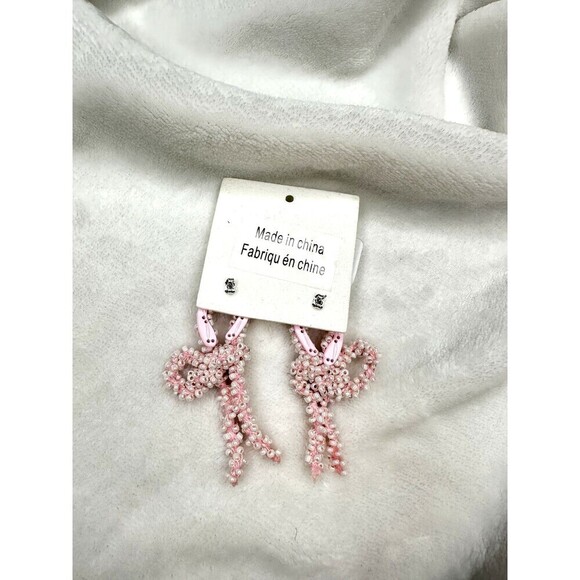 NEW Free People Brandy Bow Dangles Earrings Beaded In Pink Elegant Femme Funky - Picture 3 of 3